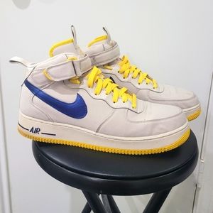 Nike Air Force 1 Mid, custom blue reflective swooshes. Size 11.5